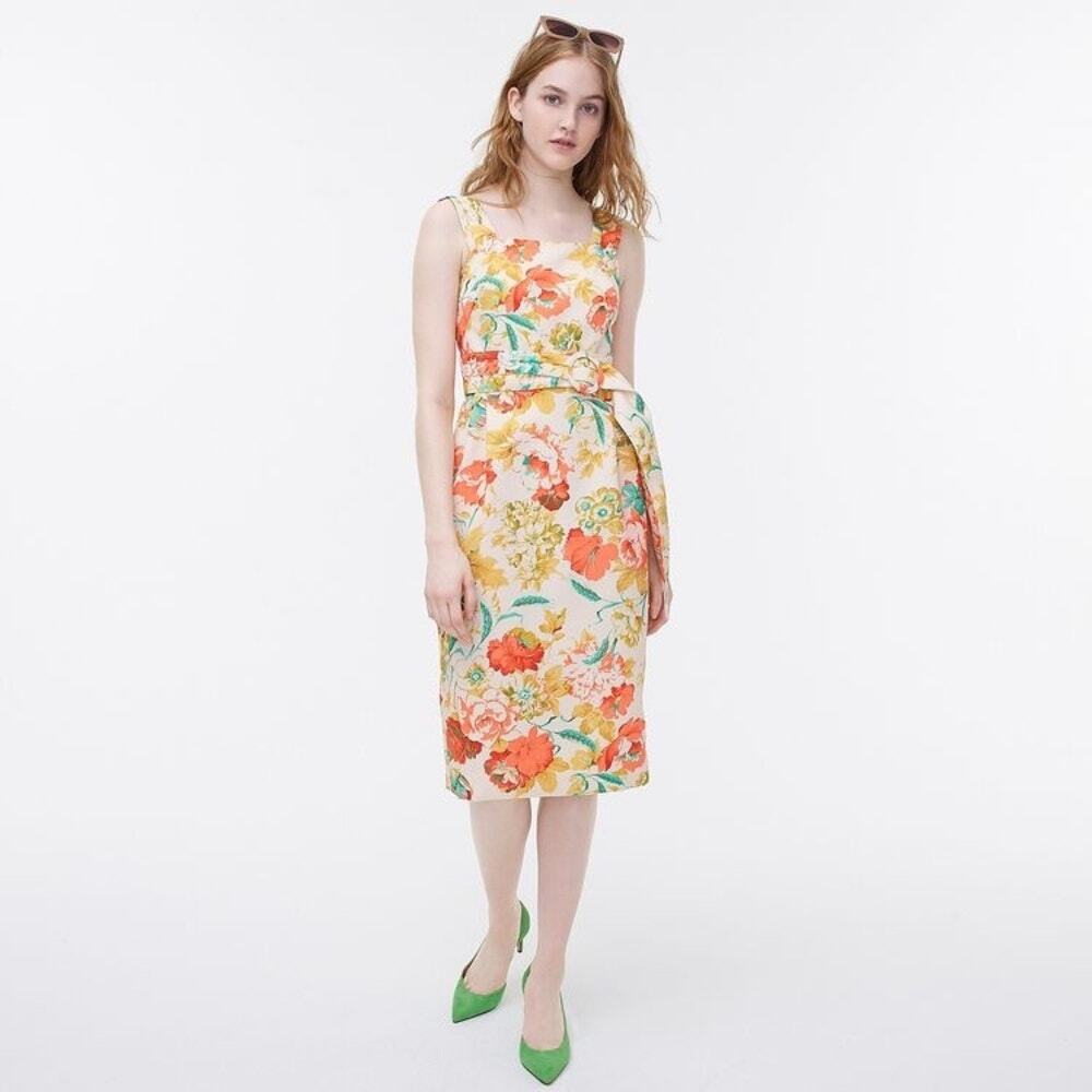 J Crew Collection 10 Ratti Woodstock Belted Sheath Dress Cream Orange Floral